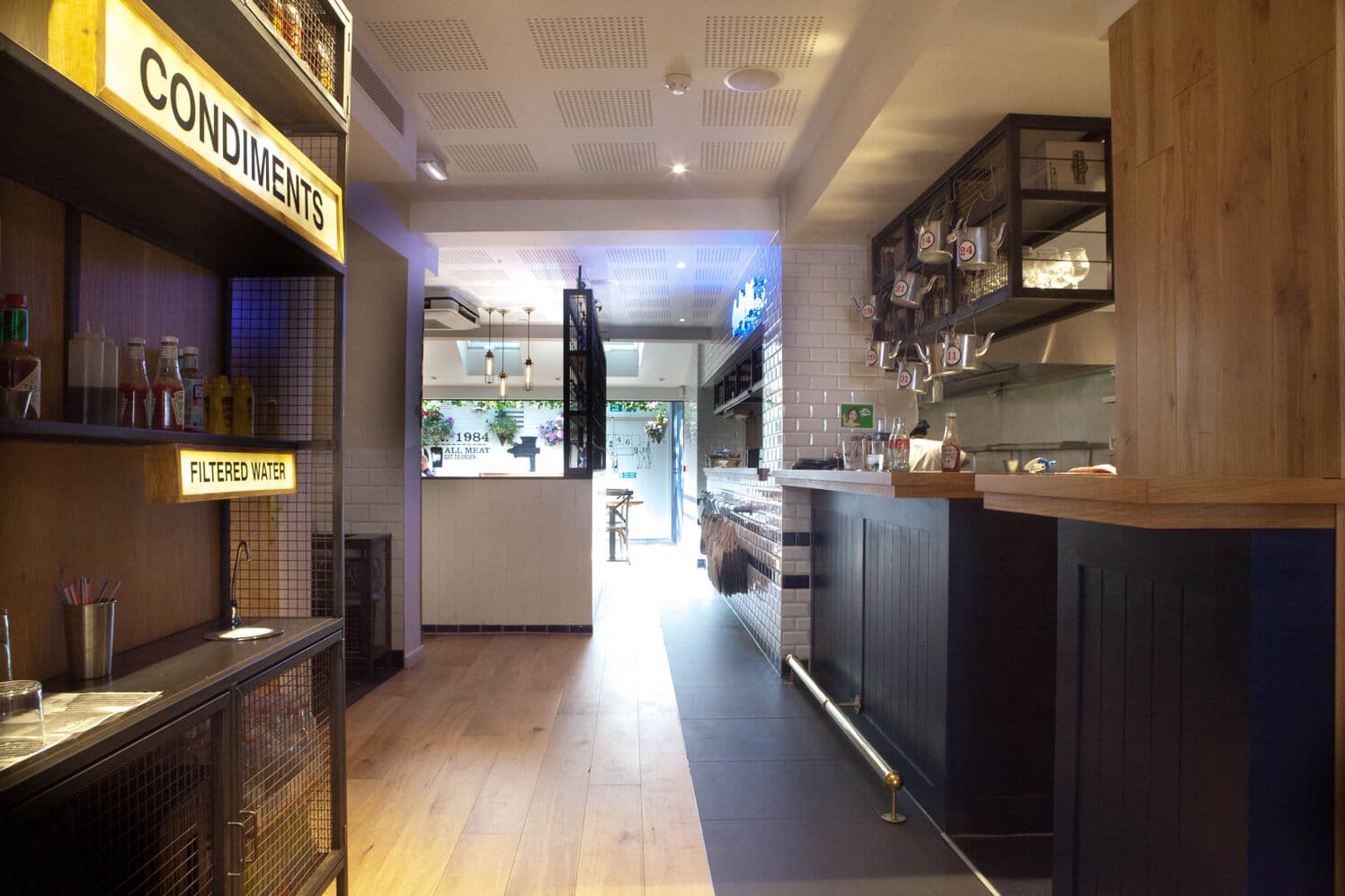 Ribs & Burgers Condiments & Kitchen Area